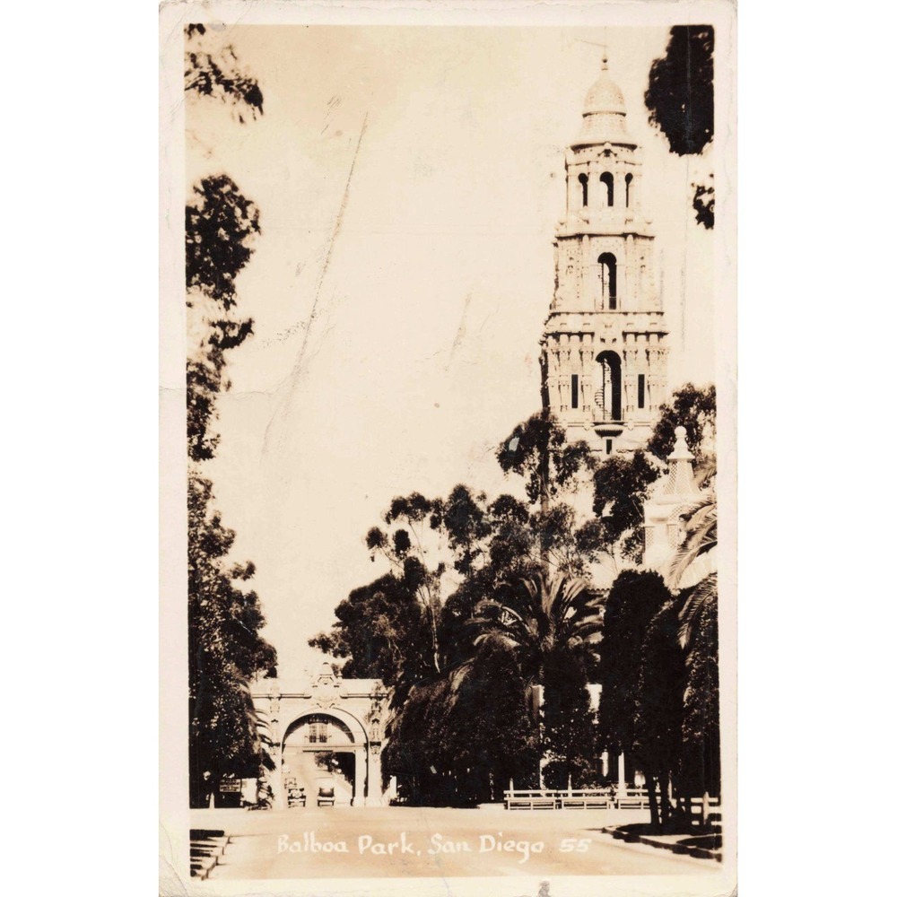 RPPC 1943 Balboa Park California Tower San Diego CA Real Photo Postcard